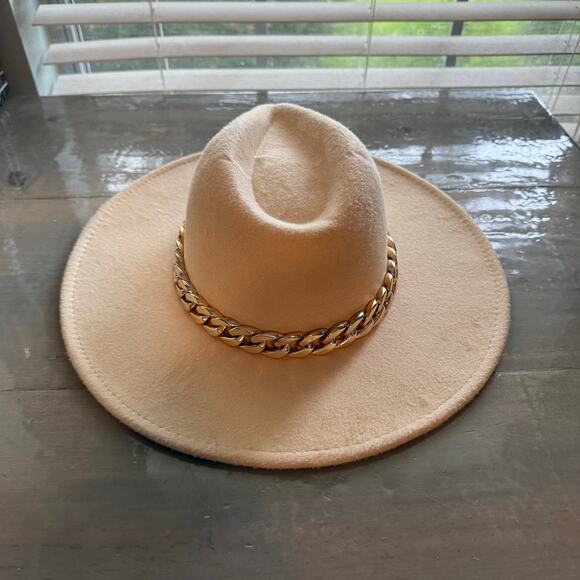 Cream Chain Link Strap Western Fashion Hat - Picture 3 of 9